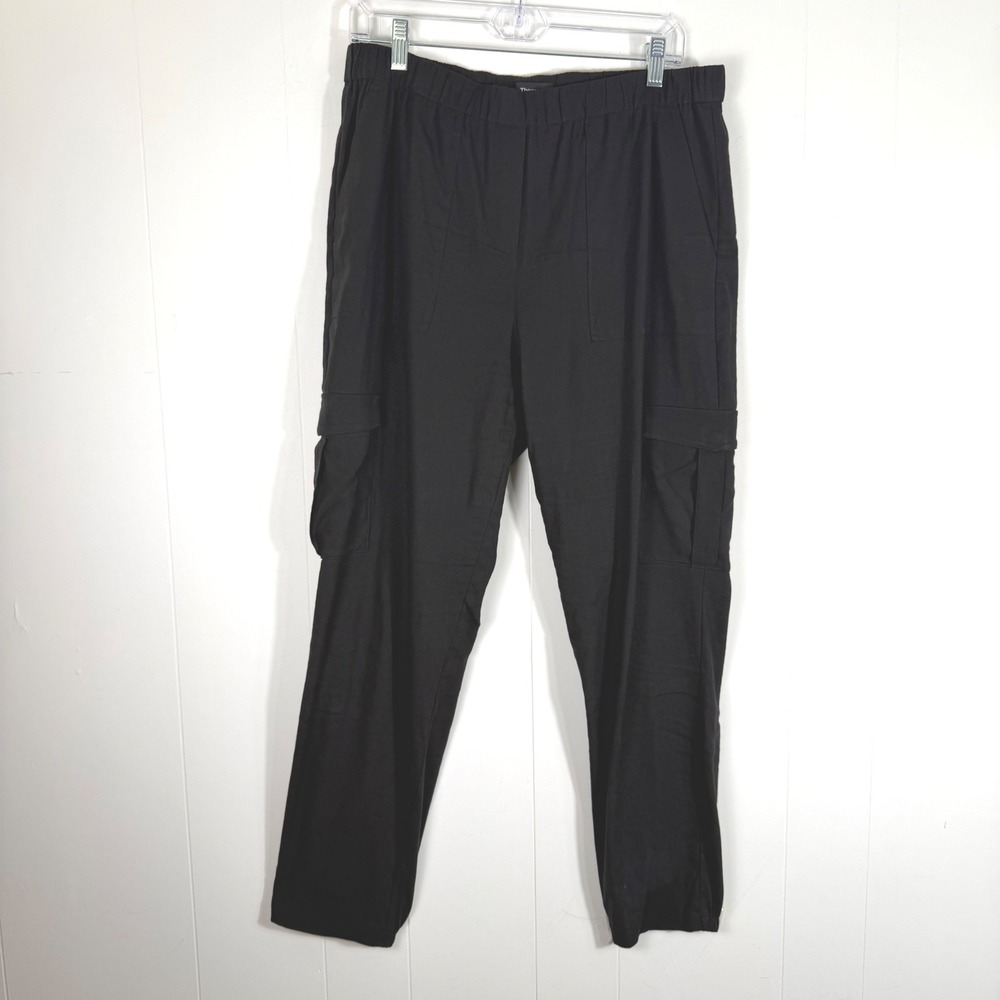 Theory Northsound Linen Blend Cargo Pants Soft Crunch Size 10 Black Utility